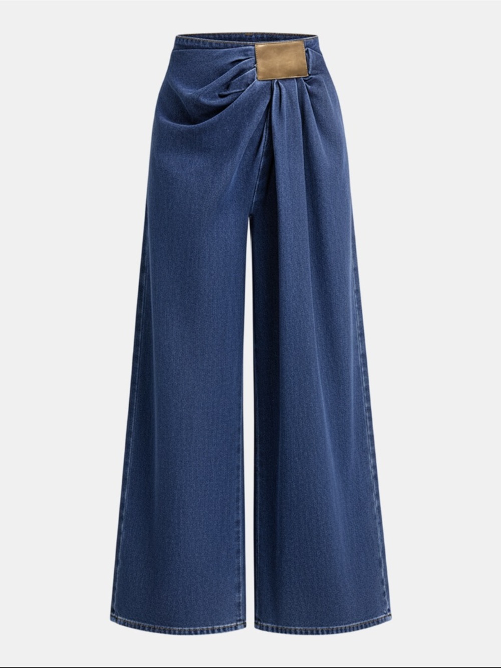 Commense asymmetrical ruched denim wide-leg pants
